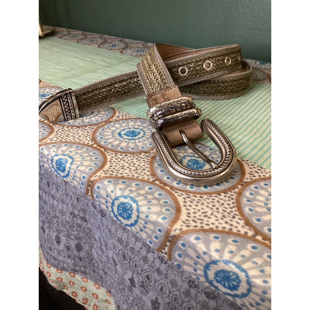 Streets Ahead Los Angeles Braided Leather Chain Link Western Belt Olive Silver M